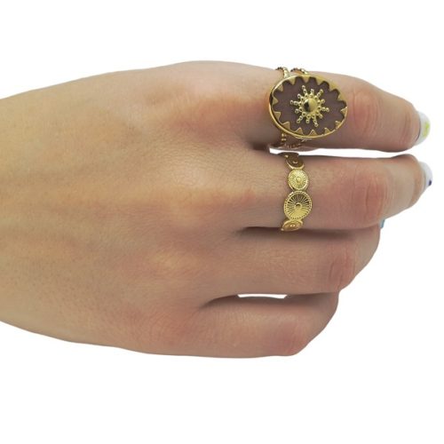Anillo Sol de Acero Quirúrgico Dorado Paule