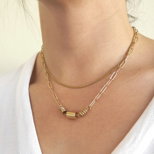 Collar Katia con Cadena de Eslabones de Acero Dorado