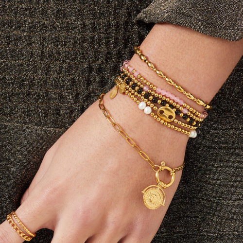 Pulsera Elástica Lulani Cuentas de Acero Dorado