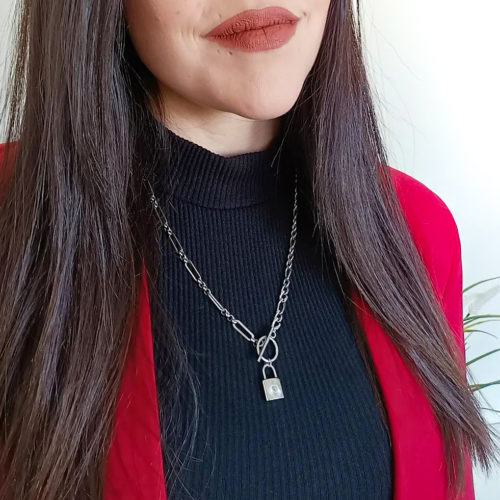 Collar Largo Cadena y Candado para Mujer de Acero Marie