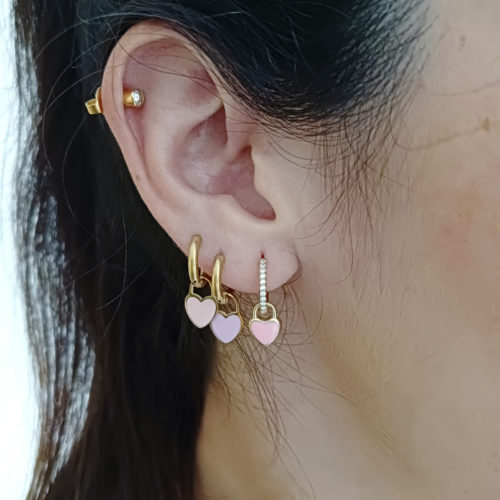 Pendiente Suelto Venus Oro Aro con Corazón y Piedra Rosa