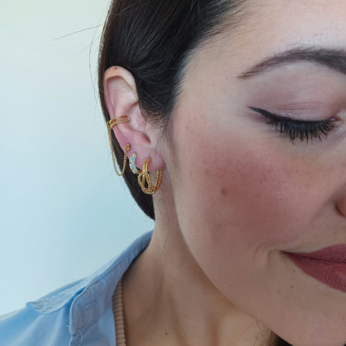 Pendiente Ear Cuff Suelto Cadena con Bolitas Dde Acero Dorado SAMIA