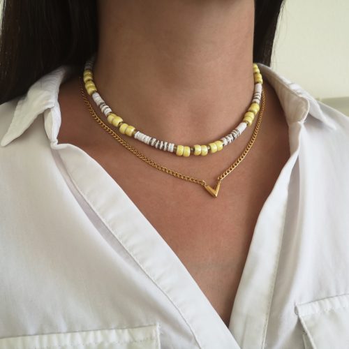 Collar de Moda para Mujer Lou de Acero Dorado Diseño V