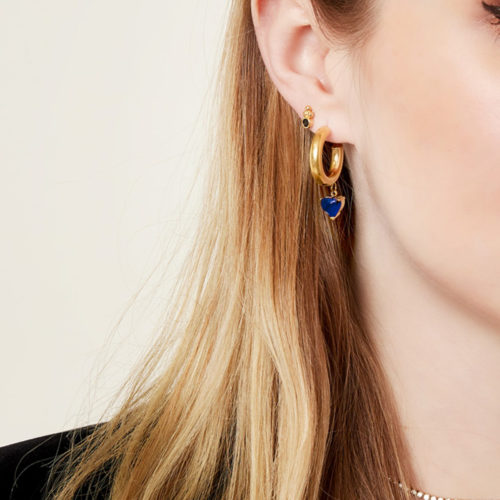 Pendientes May Aro Abierto Acero Dorado con Piedra Azul