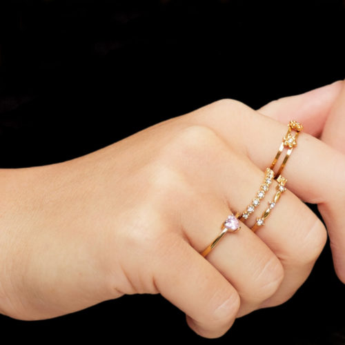 Anillo Doble Ajustable Belma Acero Dorado con Circonitas