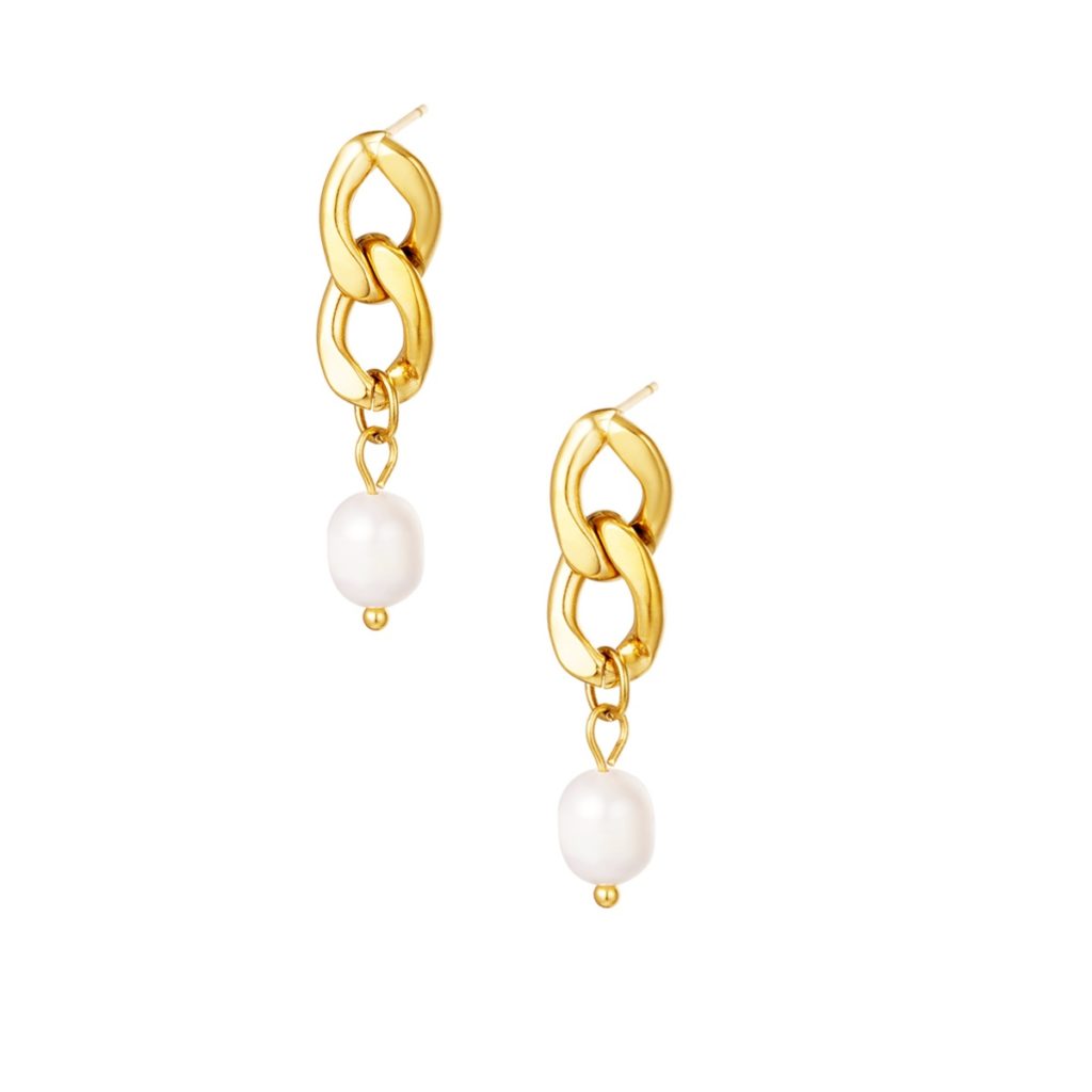 Pendientes de Acero Dorado Inci Cadena y Perla