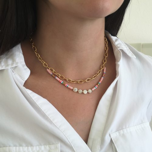 Collar de Acero Dorado Helina con Mensaje Love