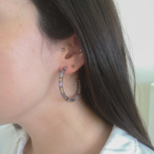 Pendientes mujer acero quirurgico acero Dorado Beca y Amatista