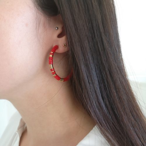 Pendientes mujer acero quirurgico dorado y Coral Rojo Beca