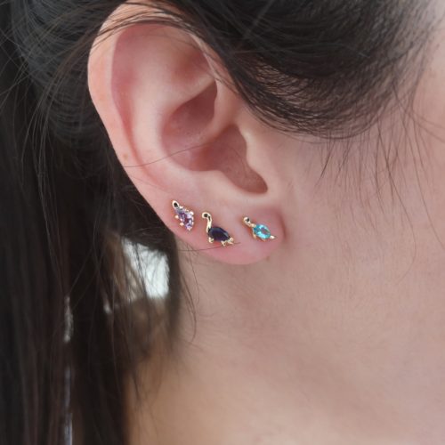 Pendientes de Plata Iguanodón Dorado con Circonitas