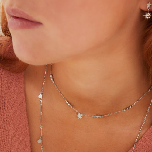 Collar Yarely para Mujer en Acero Quirúrgico Bolitas y Trébol
