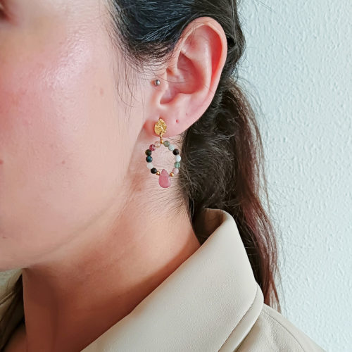 Pendientes Acero Dorado Aros con Piedras Naturales Priscila