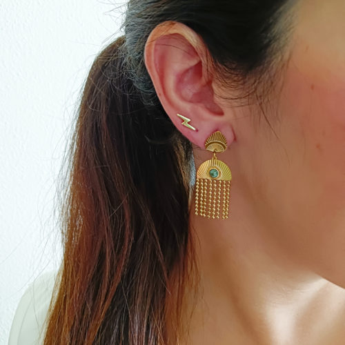 Pendientes Coco de Acero Corazón con Grabados y Flecos