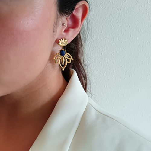 Pendientes para Mujer Duska de Acero Dorado Loto con Piedra Natural