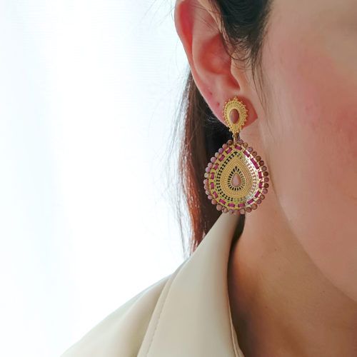 Pendientes Mabel de Acero Quirúrgico y Piedras Naturales en Tonos Rosados