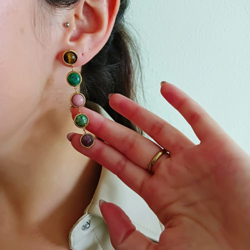 Pendientes Olaya Acero Quirúrgico Dorado y Piedras Naturales