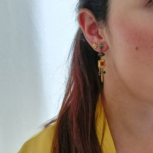 Pendientes Olivia de Acero Dorado y Piedra Natural