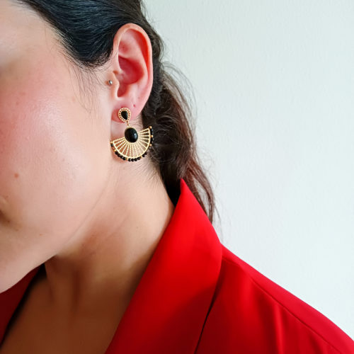 Pendientes de Acero Dorado Kristel Abanicos Piedra Natural