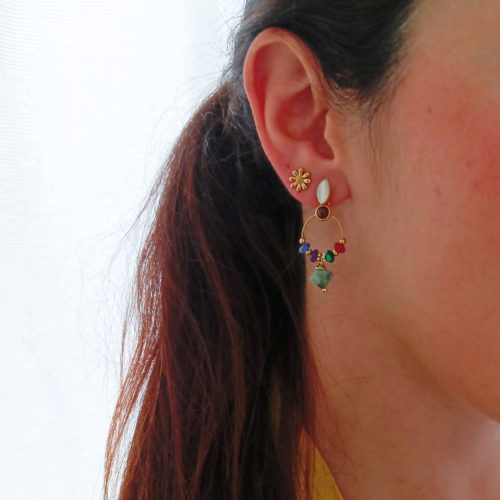Pendientes de Aro Emma en Acero Dorado Piedras Naturales