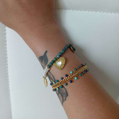 Pulsera de Acero Quirúrgico Dorado Idalis con Detalles Azules