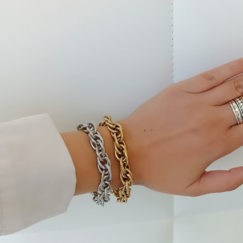 Pulsera de Acero Dorado para Mujer con Eslabones Combinados Eliana