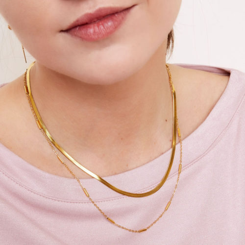 Collar Melany para Mujer con Doble Cadena de Acero Dorado