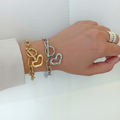 Pulsera con Corazón para Mujer Textura Loulou Acero