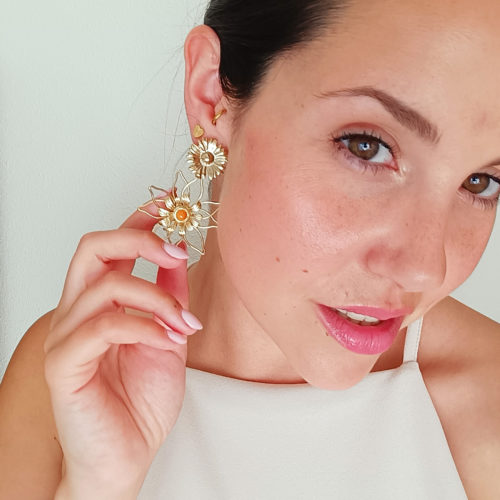 Pendientes de Acero Dorado Hipoalergénico Loredi Flores y Piedra Natural