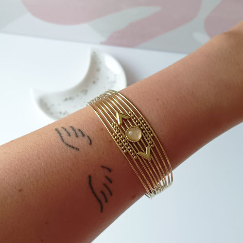 Pulsera Brazalete Ajustable para Mujer Dakota Acero Dorado Piedra Rosa