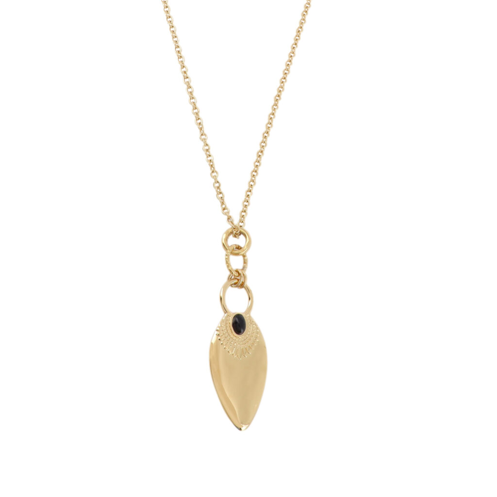 Collar KORI Acero Dorado con Piedra Ónix