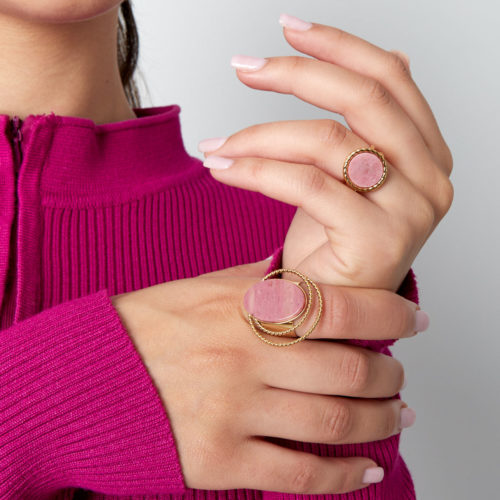 Anillo Ajustable Sofia Acero Dorado Círculos y Piedra